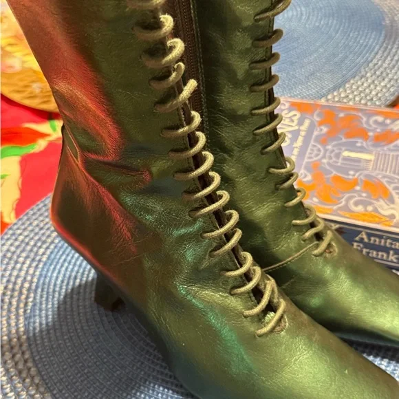 L'INTERVALLE Metallic Green Lace-Up Boots - Picture 2 of 6